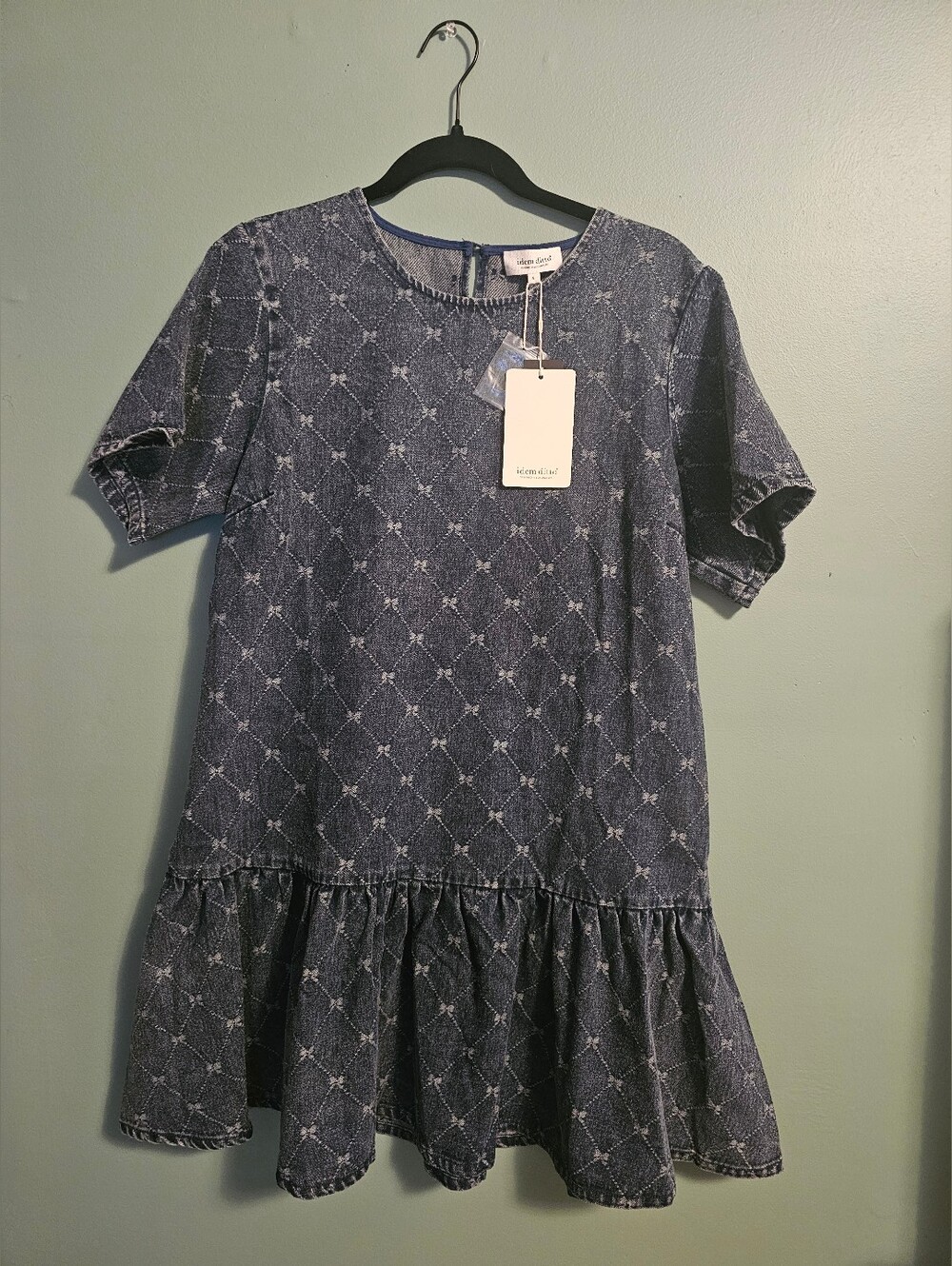 NWT Idem Ditto Denim Dress Size Small Boutique Dress Bow Pattern